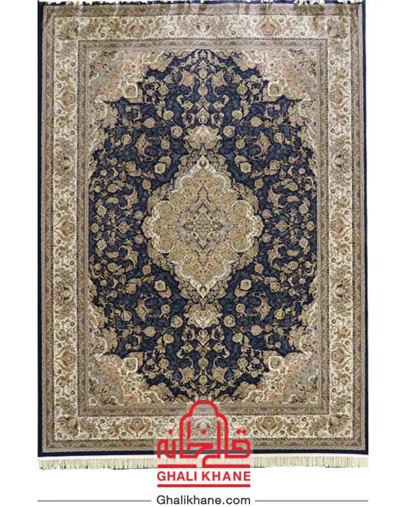 فرش زمرد مشهد کد 45001 طرح سالاری آبی تیره 1500 شانه