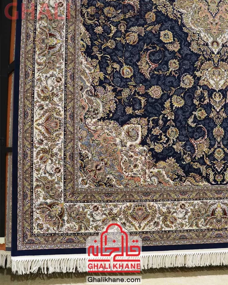 فرش زمرد مشهد کد 45001 طرح سالاری آبی تیره 1500 شانه
