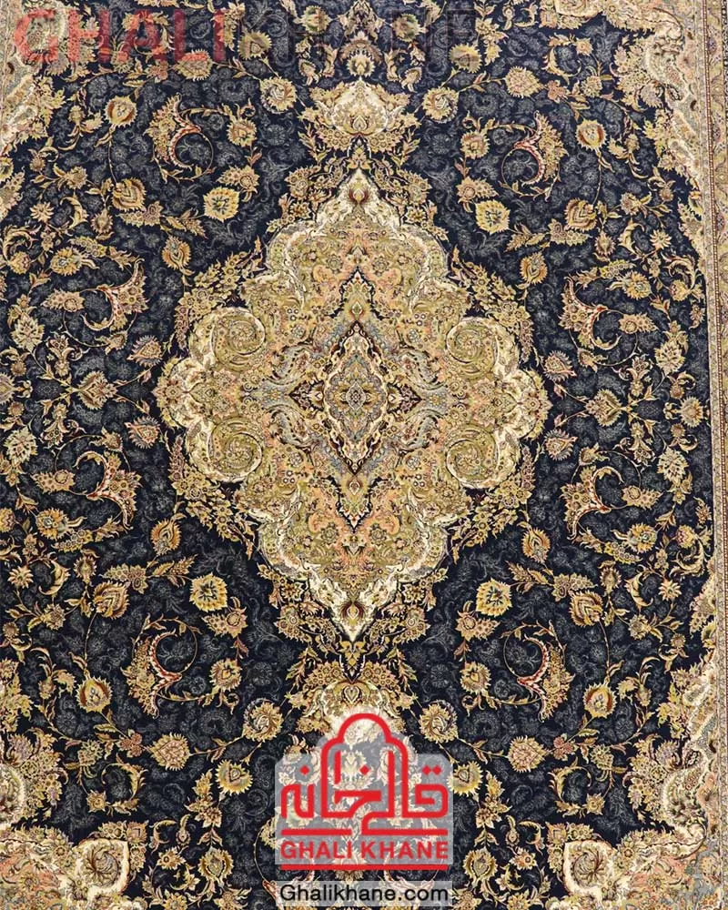 فرش زمرد مشهد کد 45001 طرح سالاری آبی تیره 1500 شانه