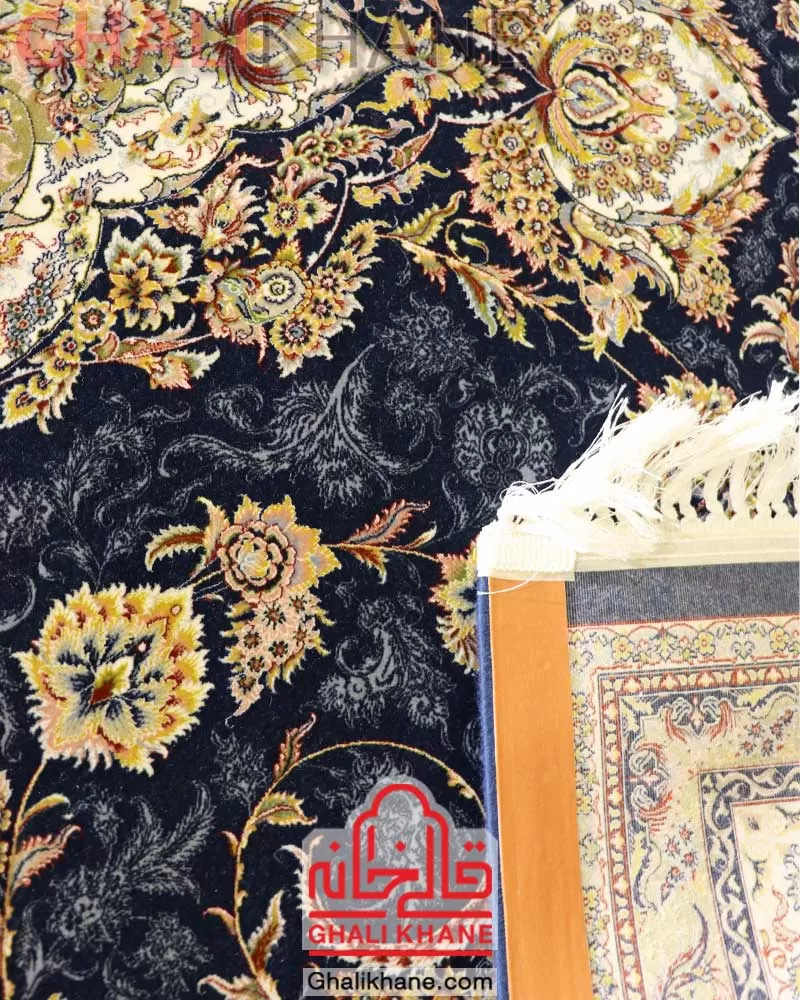 فرش زمرد مشهد کد 45001 طرح سالاری آبی تیره 1500 شانه