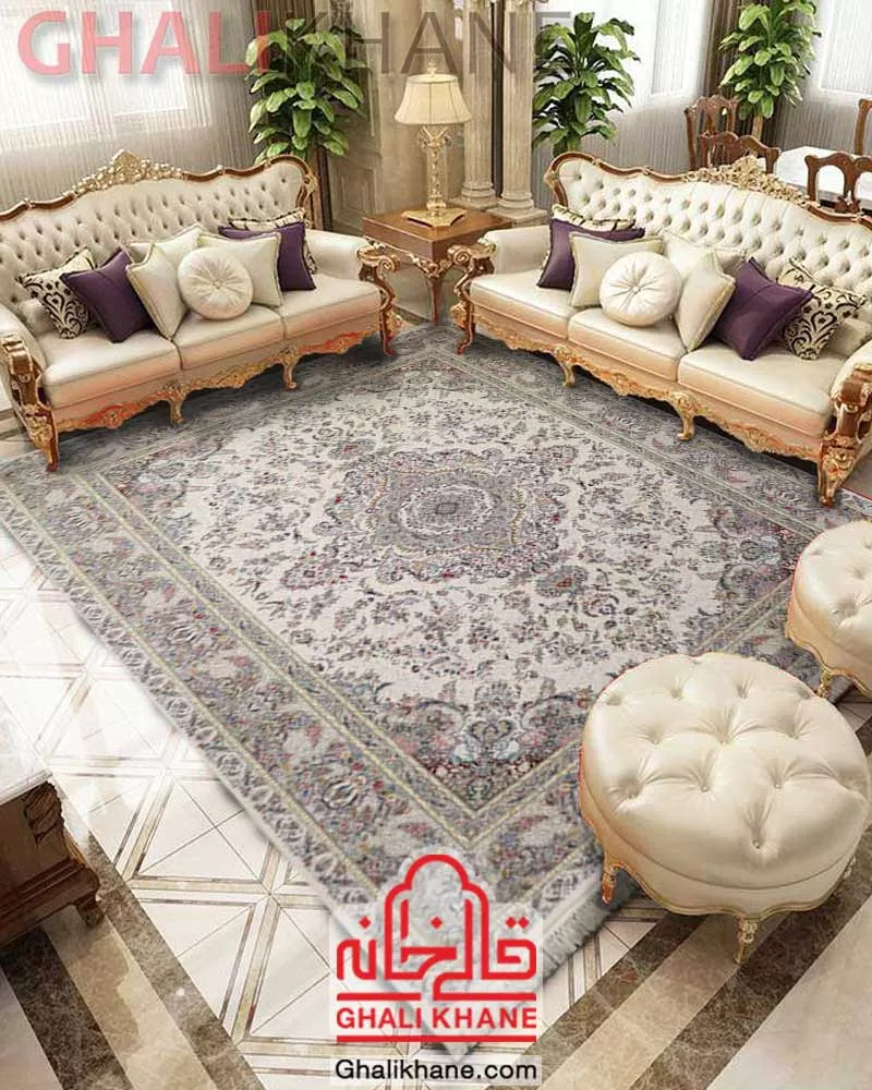 فرش زمرد مشهد کد 55000 کرم ۱۵۰۰ شانه