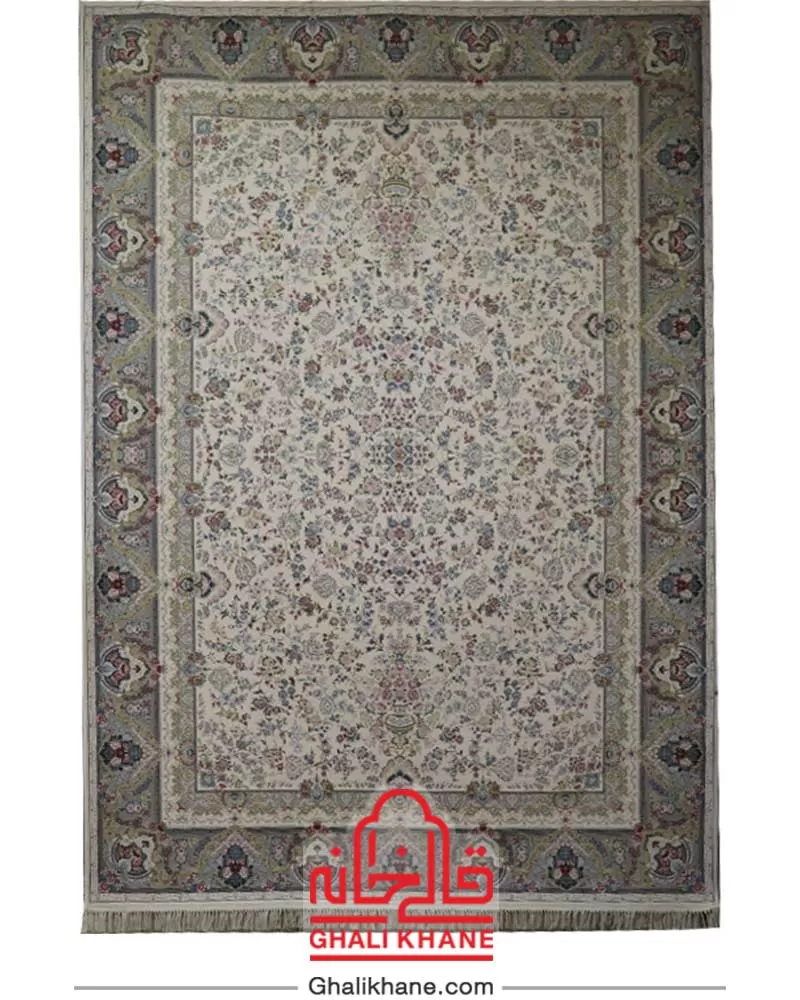 فرش زمرد مشهد 1500 شانه کد 55003 کرم افشان