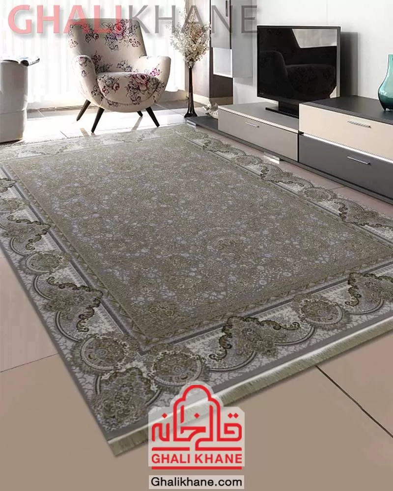 فرش نگین مشهد 1500 شانه طرح افشان کد 1503 نقره ای