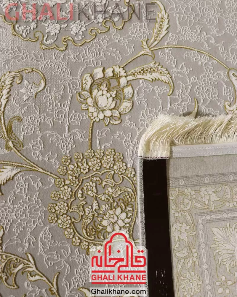 فرش ۱۵۰۰ شانه گل برجسته نگین مشهد کد ۱۵۰۵ نقره ای