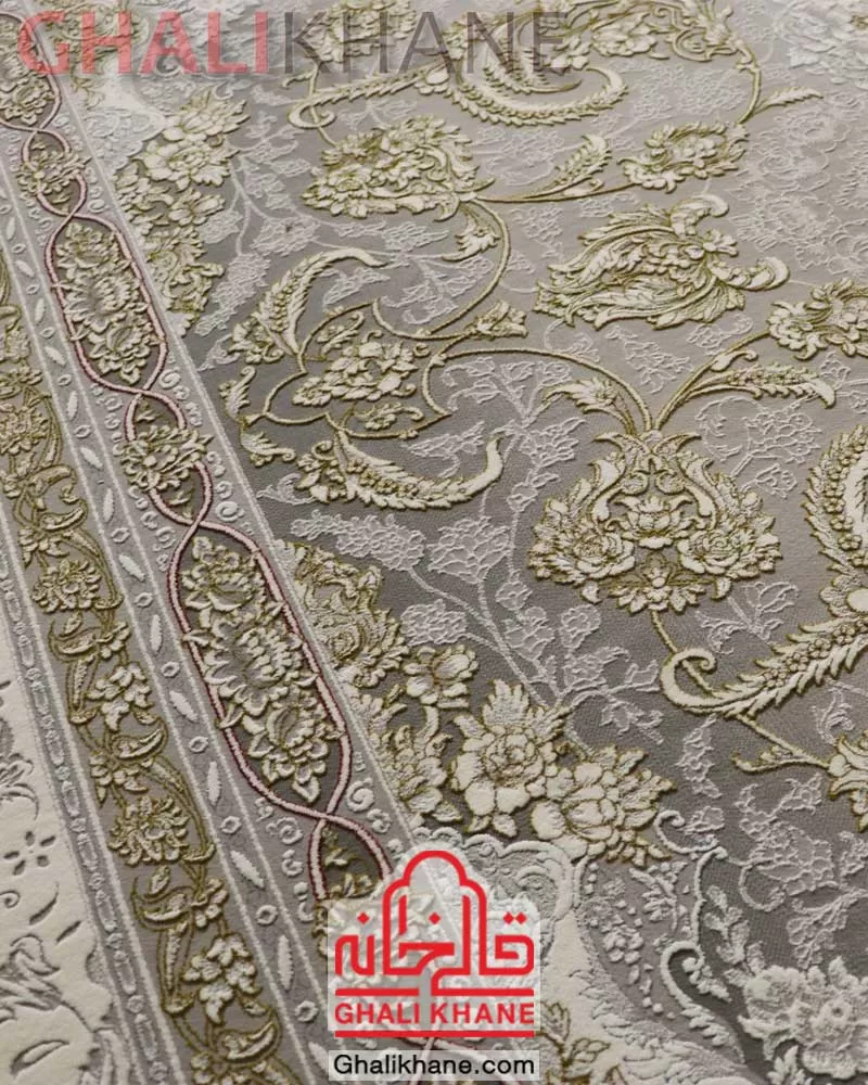 فرش ۱۵۰۰ شانه گل برجسته نگین مشهد کد 1505 نقره ای