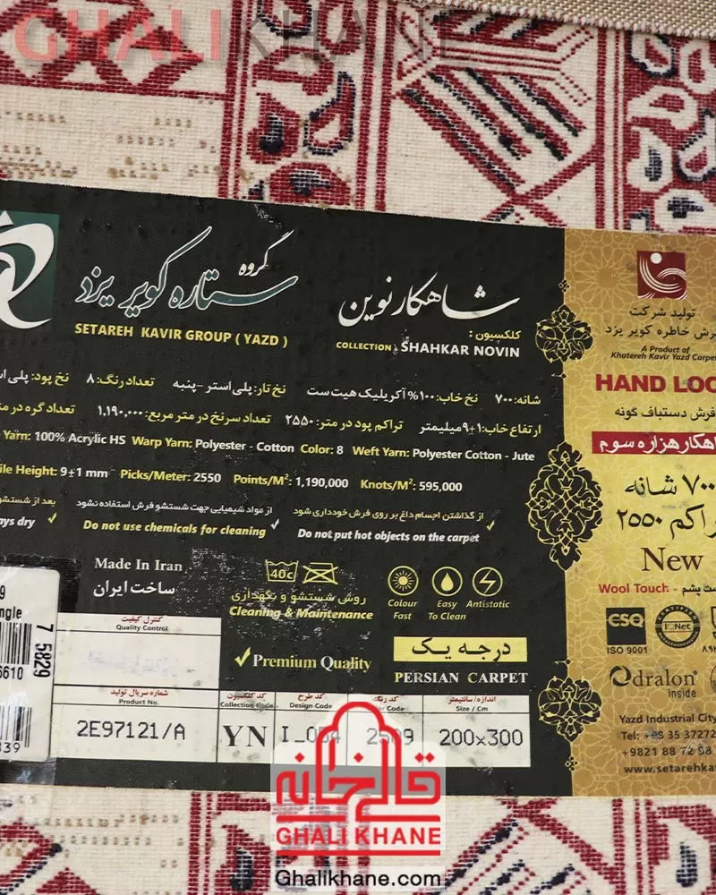 فرش ستاره کویر یزد کلکسیون شاهکار نوین 700 شانه کد YN-I054-2509 نمایندگی رسمی