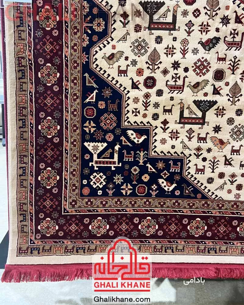 فرش گبه زمرد مشهد طرح سنتی کد 38005 بادامی