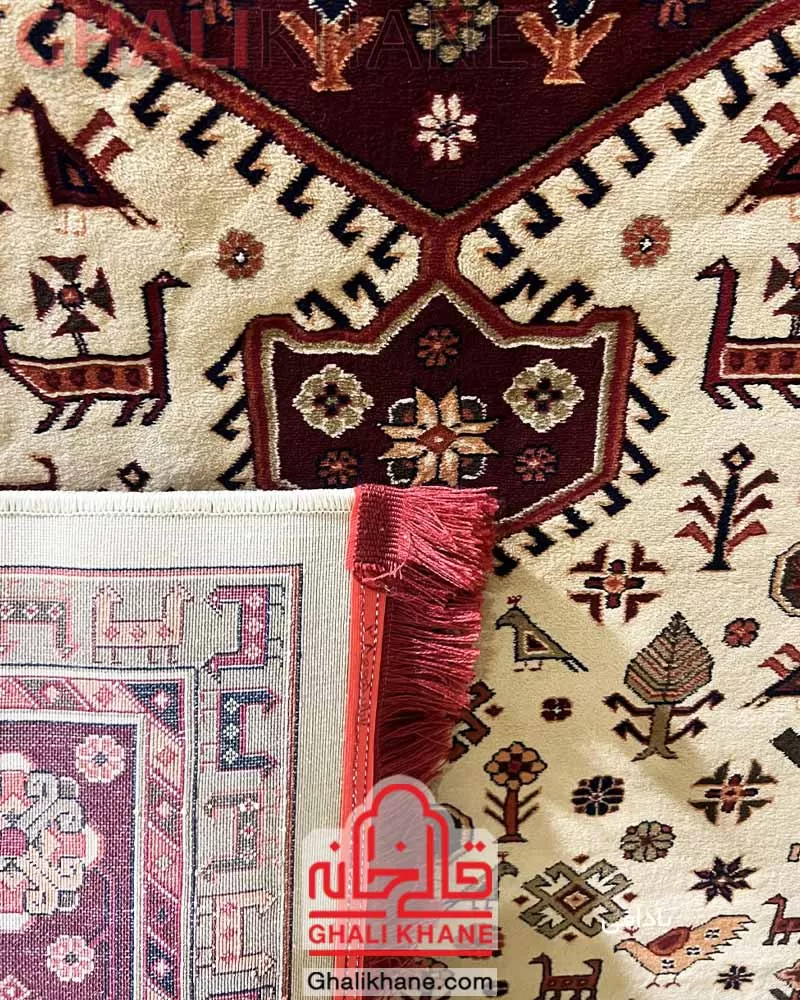 فرش گبه زمرد مشهد طرح سنتی کد 38005 بادامی