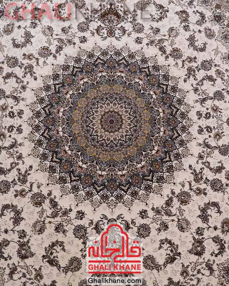 فرش ماشینی زمرد مشهد 1200 شانه کد 22008 کرم