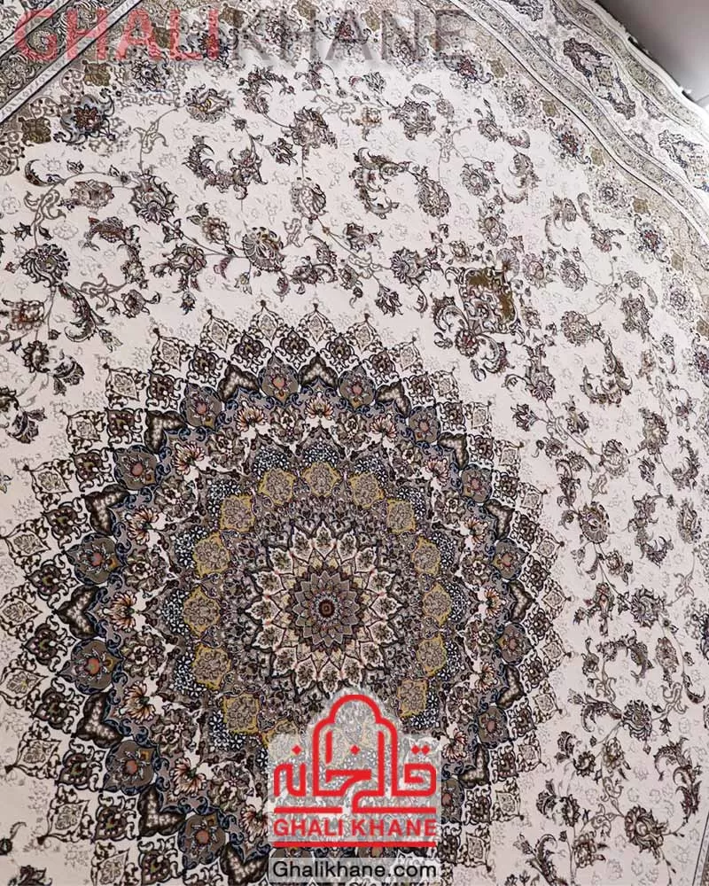 فرش ماشینی زمرد مشهد 1200 شانه کد 22008 کرم