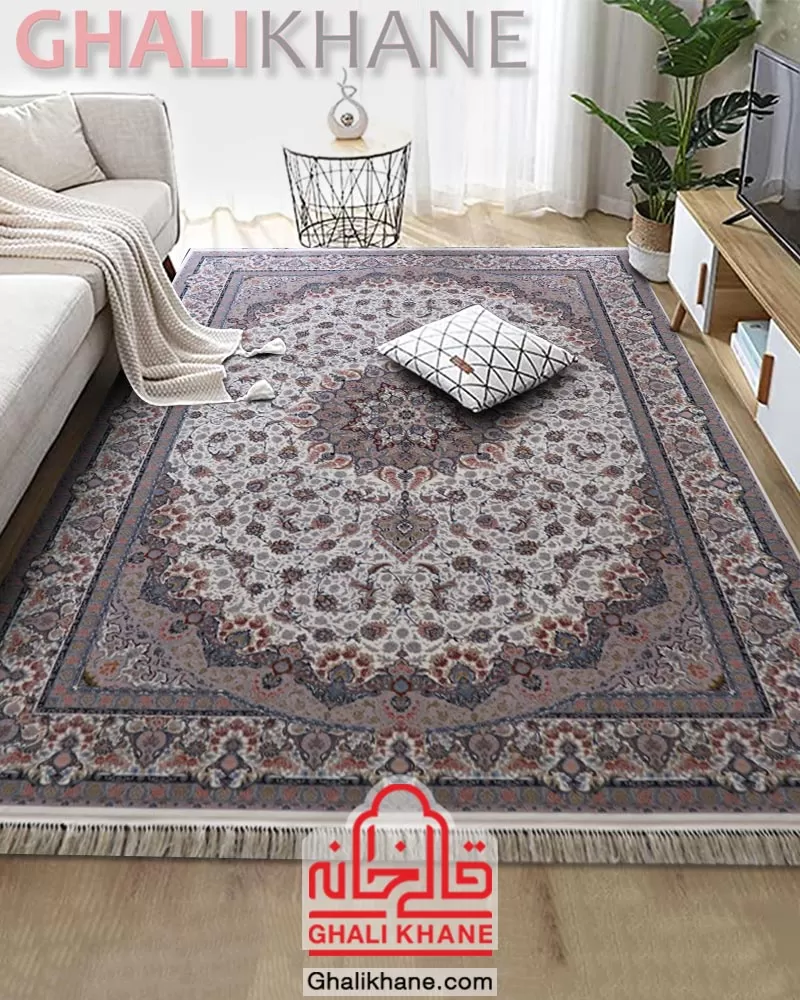 فرش ماشینی مشهد 1200 شانه کد 802079 کرم