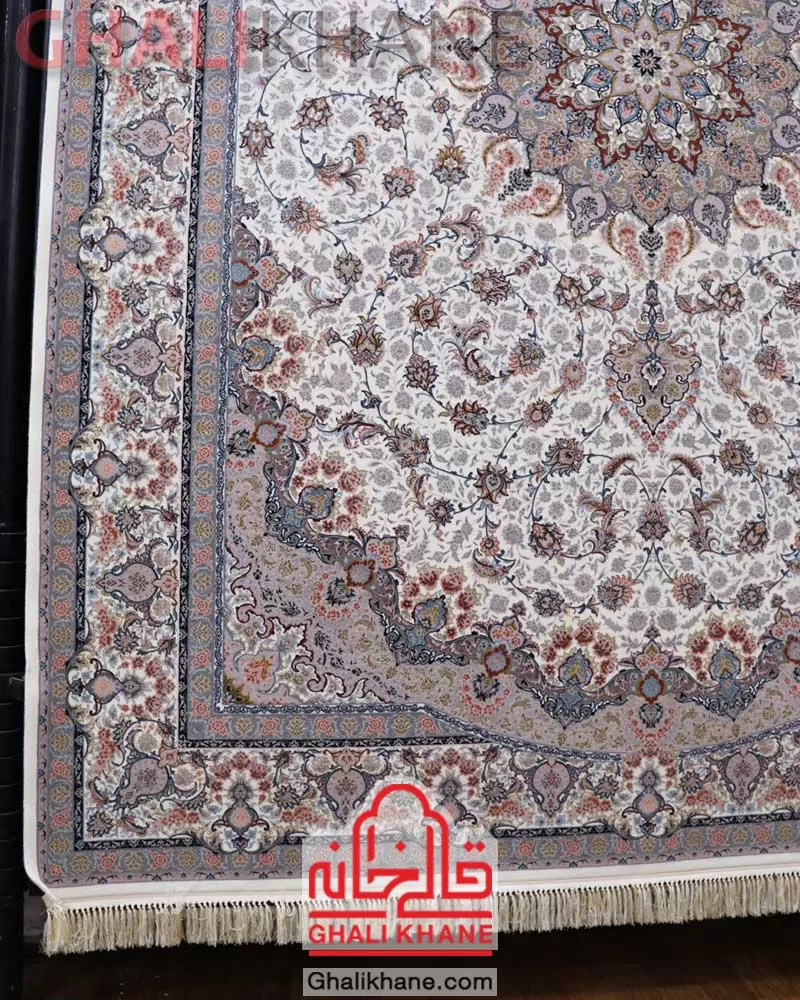 فرش ماشینی مشهد 1200 شانه کد 802079 کرم