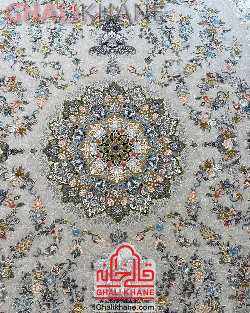 فرش ماشینی مشهد 1200 شانه کد 802100 نقره ای