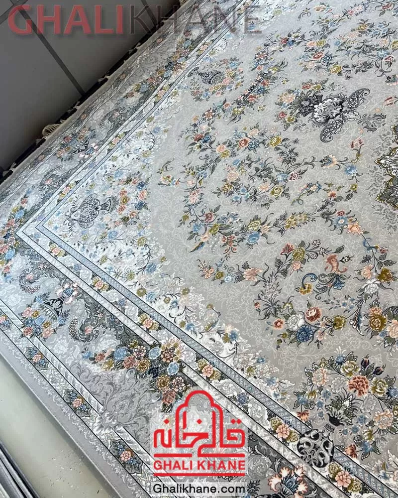 فرش ماشینی مشهد 1200 شانه کد 802100 نقره ای