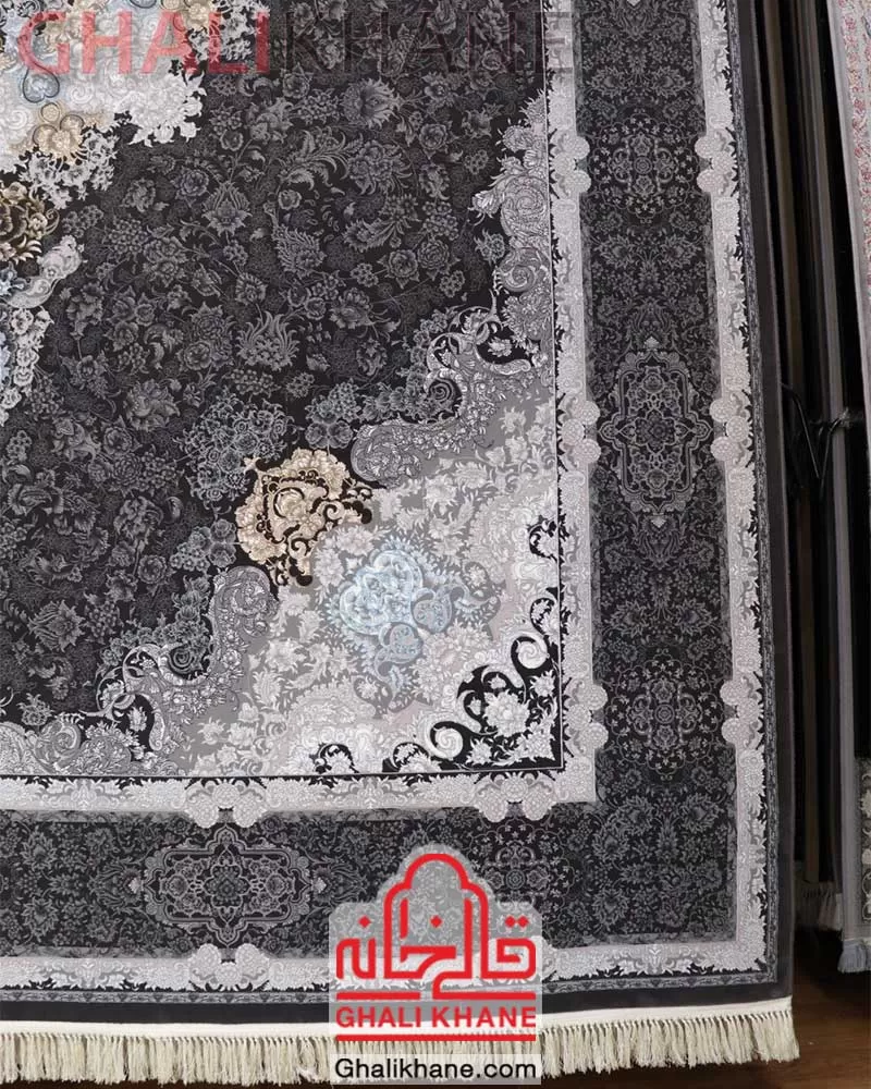 فرش مشهد 1200 شانه کد 806002 زغال سنگی