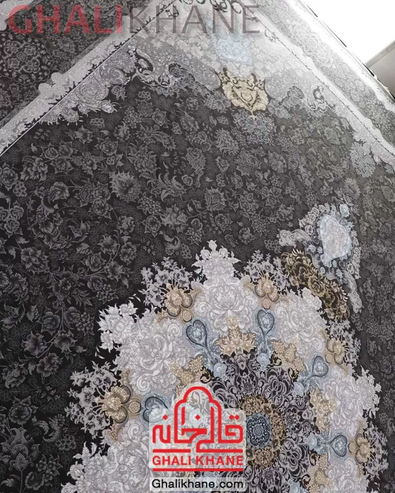 فرش مشهد 1200 شانه کد 806002 زغال سنگی