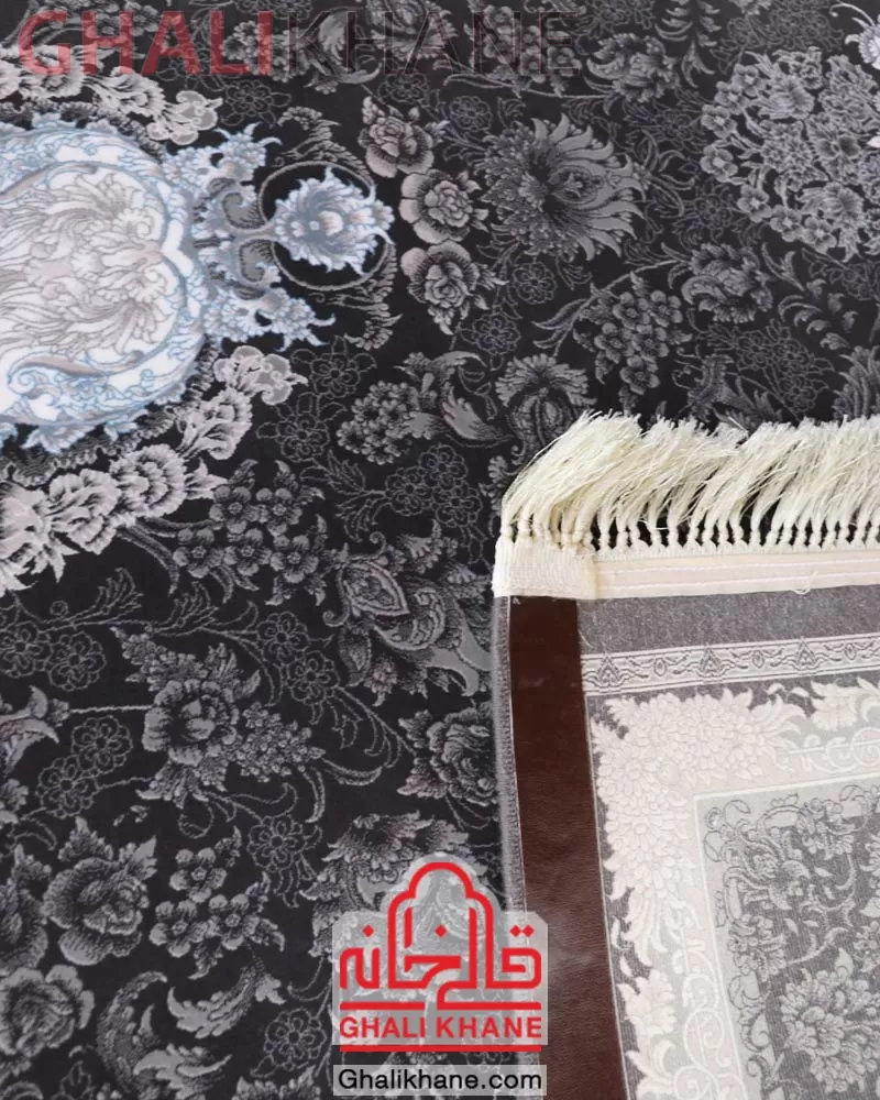 فرش مشهد 1200 شانه کد 806002 زغال سنگی