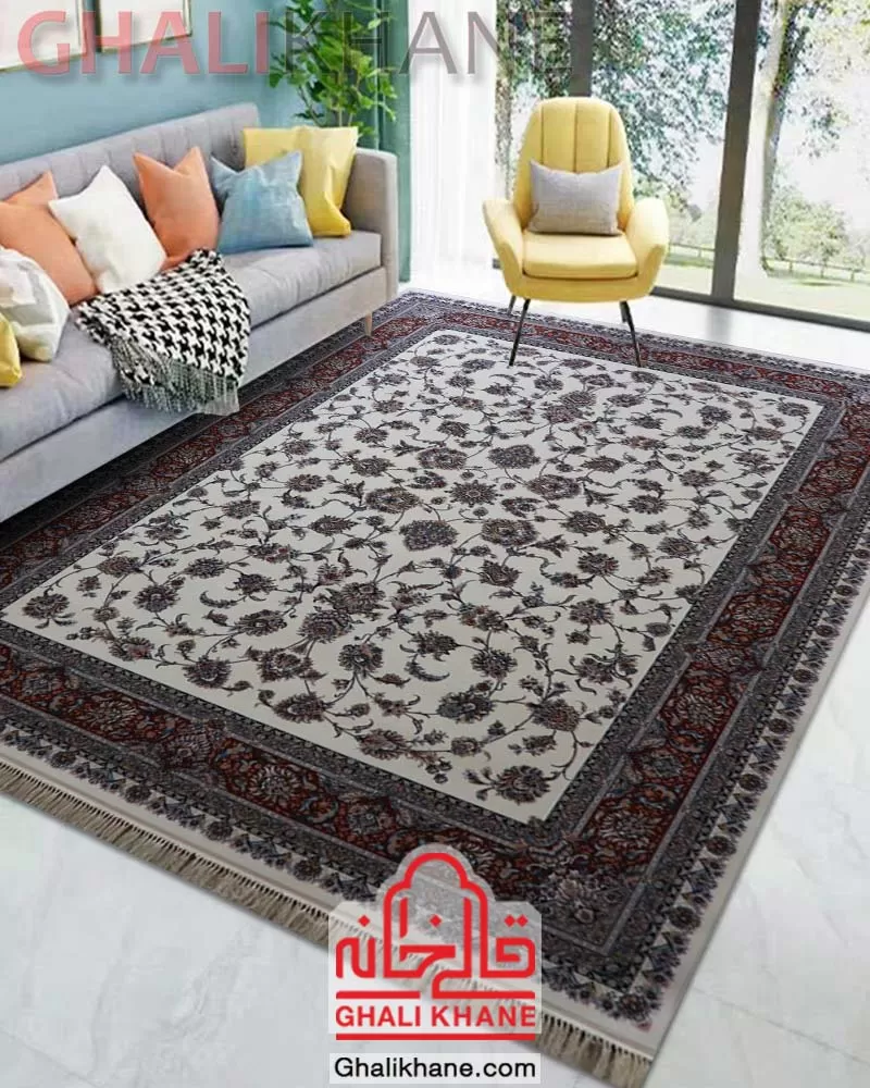 فرش ماشینی مشهد 1200 شانه کد 802109 کرم