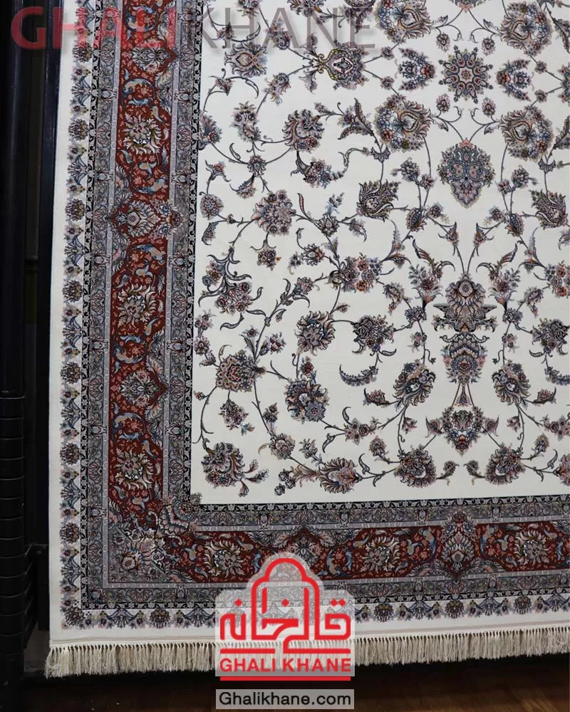فرش ماشینی مشهد 1200 شانه کد 802109 کرم