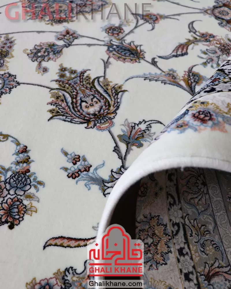 فرش ماشینی مشهد 1200 شانه کد 802109 کرم