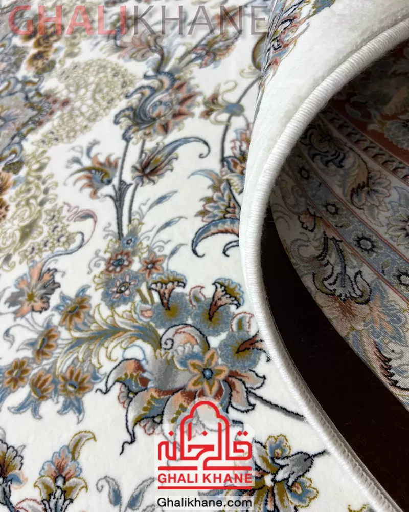 فرش مشهد 1200 شانه کد 802280 کرم حاشیه پیازی