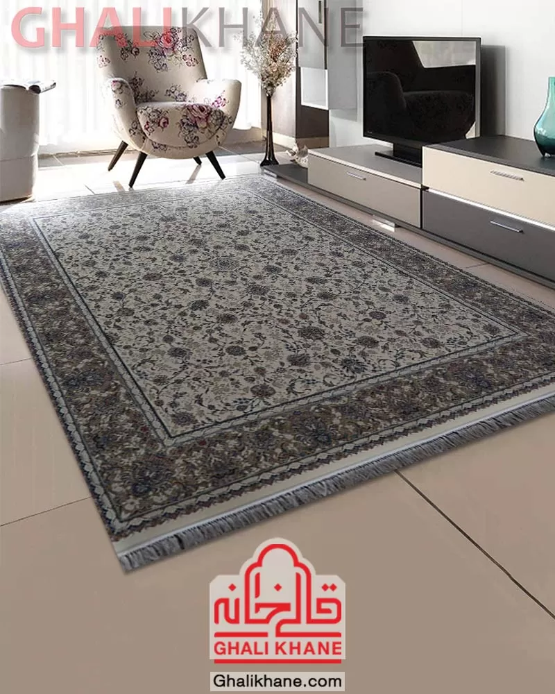 فرش مشهد 1500 شانه طرح افشان کد 813037 کرم