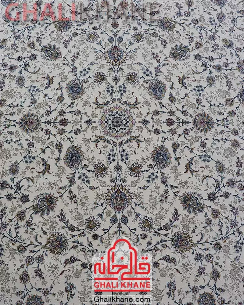 فرش مشهد 1500 شانه کد 813037 کرم گل برجسته