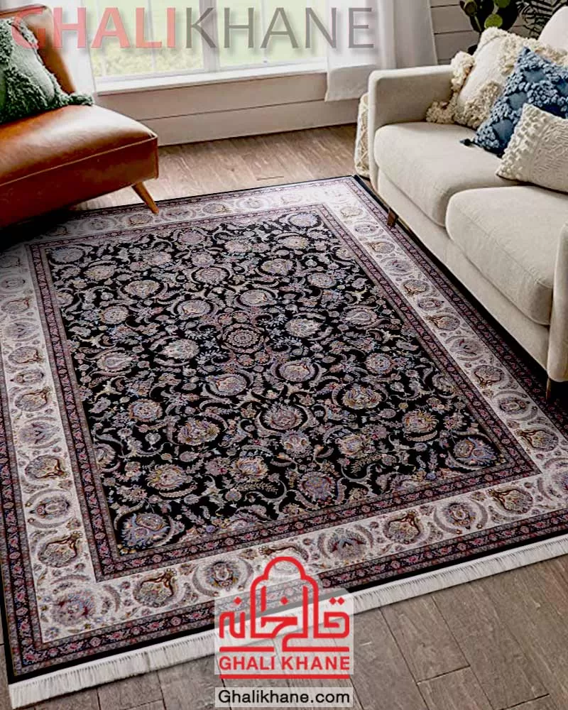 فرش مشهد طرح افشان 1500 شانه کد 815084  مشکی