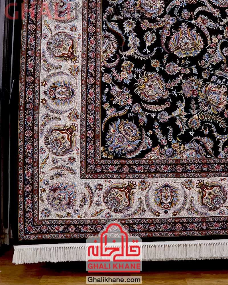 فرش مشهد 1500 شانه کد 815084 مشکی