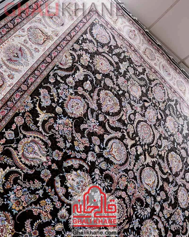 فرش مشهد 1500 شانه کد 815084 مشکی