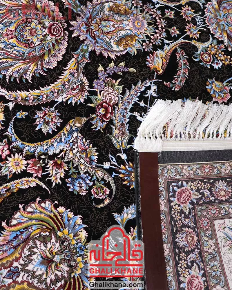 فرش مشهد 1500 شانه کد 815084 مشکی