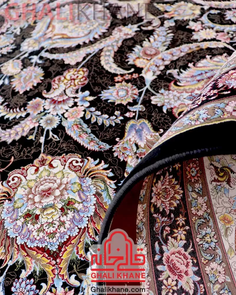 فرش مشهد 1500 شانه کد 815084 مشکی