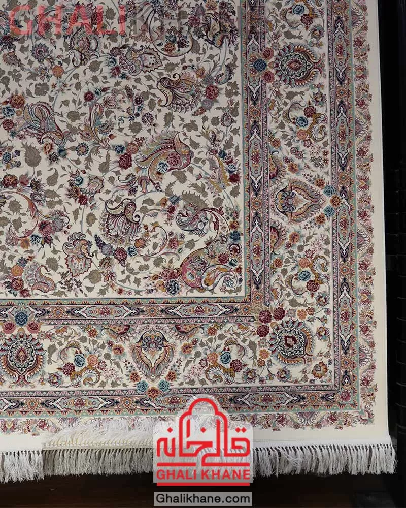 فرش ماشینی مشهد 1500 شانه کد 813001 کرم