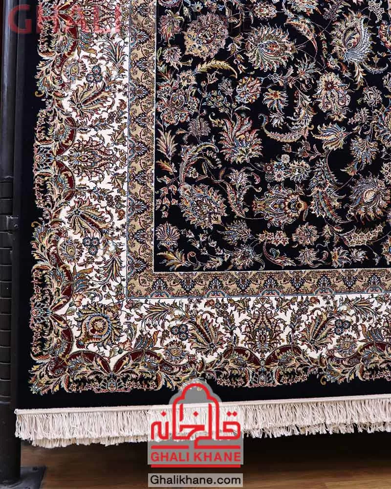 فرش مشهد 700 شانه طرح افشان سرمه ای کد 722230