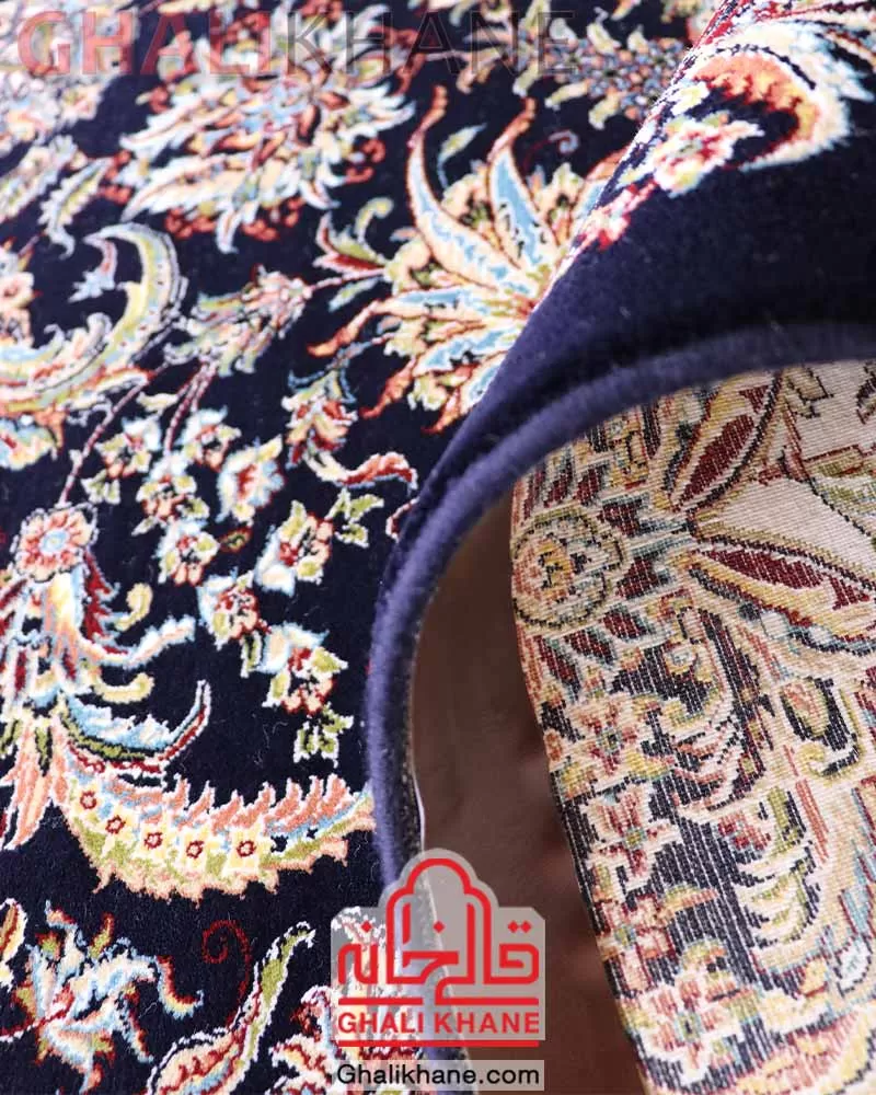 فرش مشهد 700 شانه طرح افشان سرمه ای کد 722230