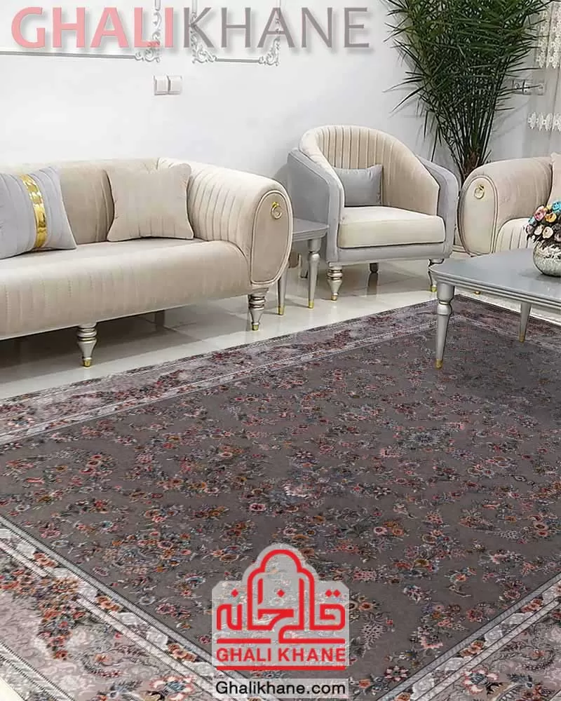 فرش مشهد 1200 شانه طرح افشان طوسی  کد 802113