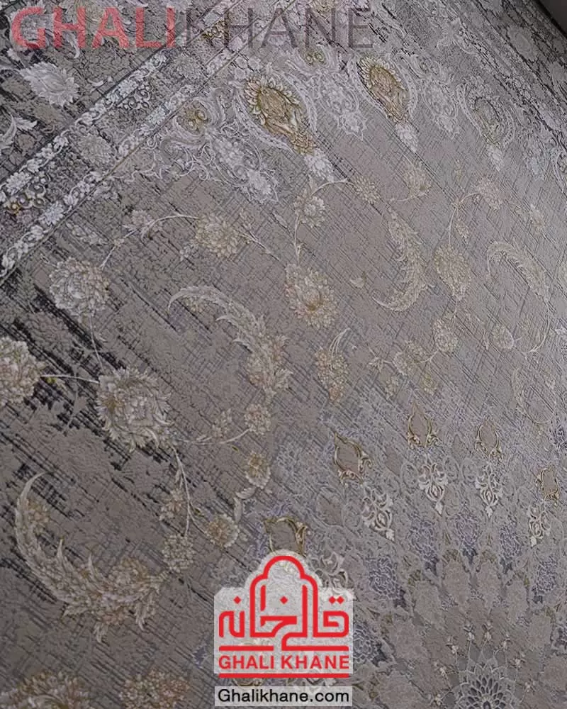 فرش مشهد 1200 شانه کد 803609 زغال سنگی