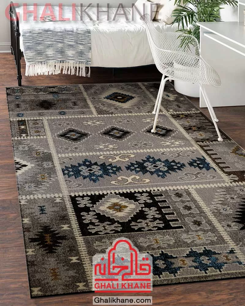 گلیم فرش ساوین کد 4142 نقره ای روشن