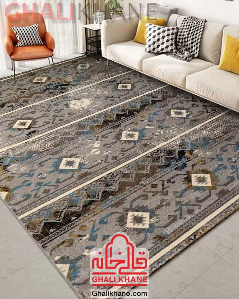 گلیم فرش ساوین کد 4144 نقره ای روشن