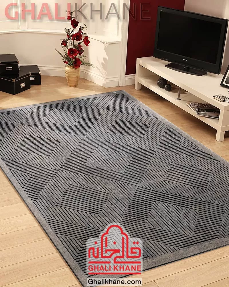 فرش ماشینی طرح استریپ کد 7002 زمینه طوسی