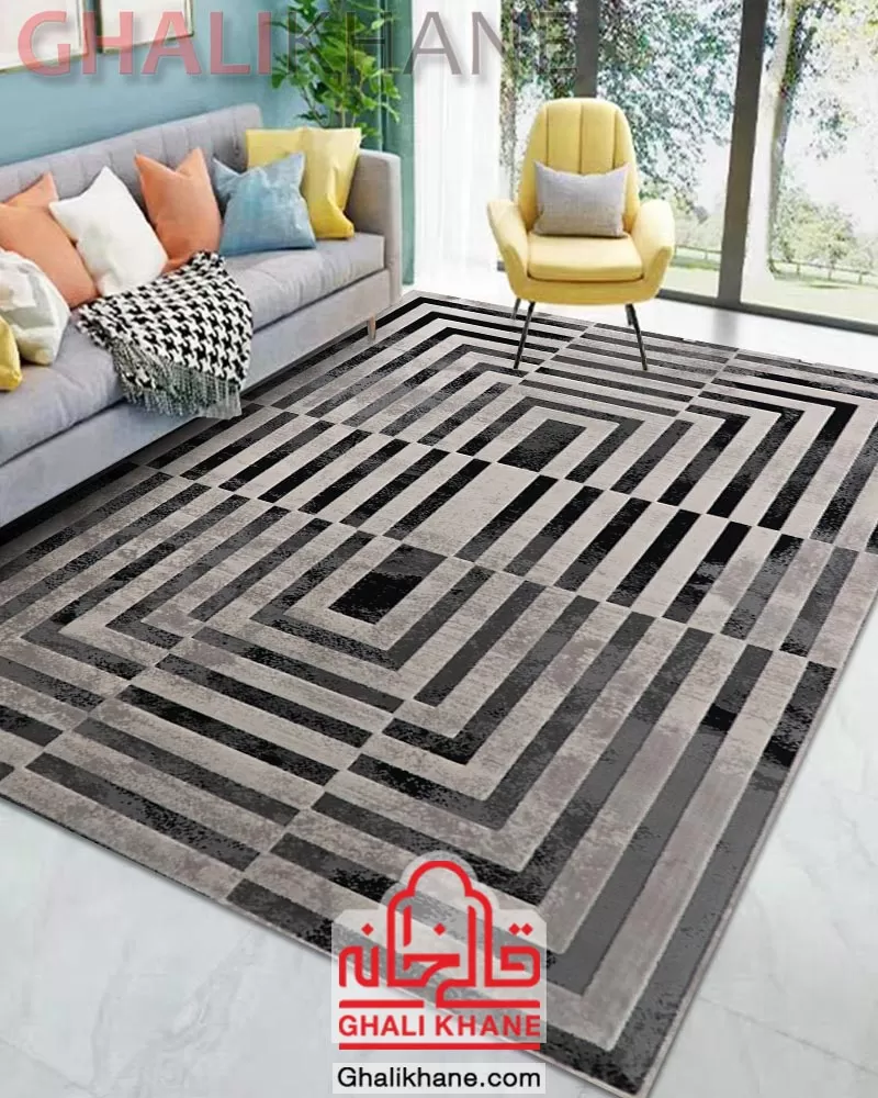 فرش آنجل کاشان طرح استریپ کد 7006 زمینه طوسی