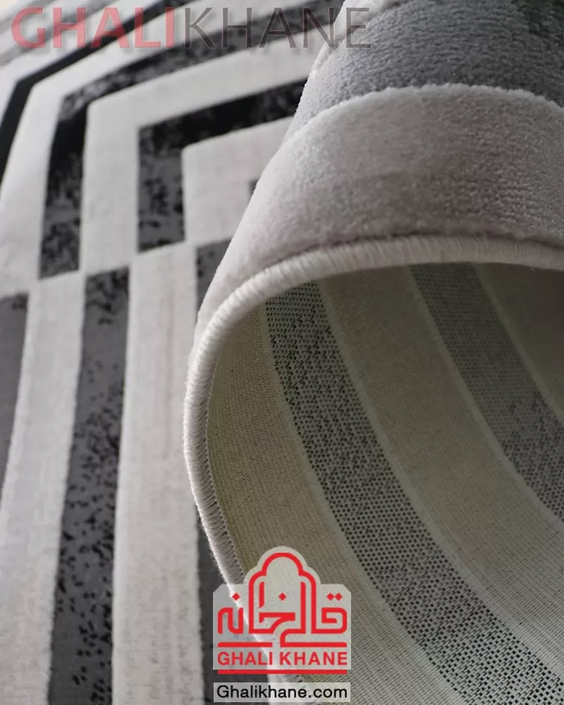 فرش آنجل کاشان طرح استریپ کد 7006 زمینه طوسی