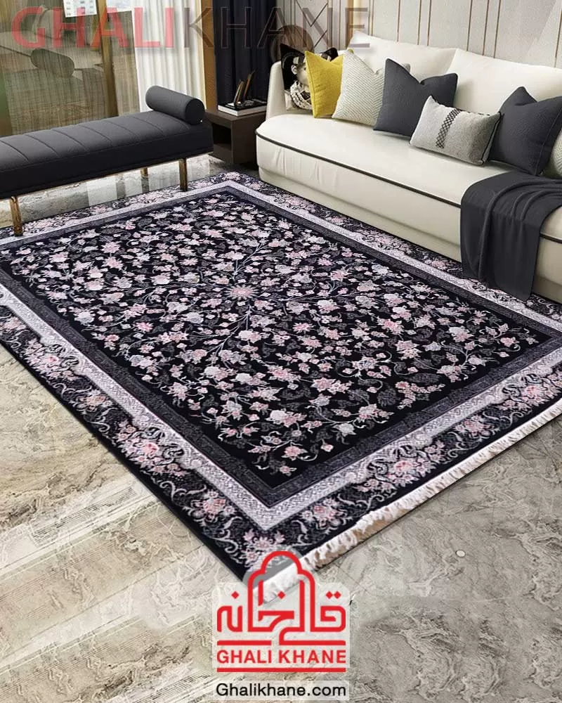 فرش زمرد مشهد طرح افشان سرمه ای 700 شانه کد 28002