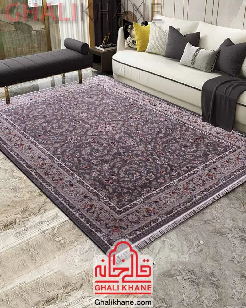 فرش 700 شانه طرح افشان طوسی زمرد مشهد کد 28003