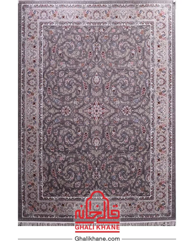 فرش 700 شانه طرح افشان طوسی زمرد مشهد کد 28003