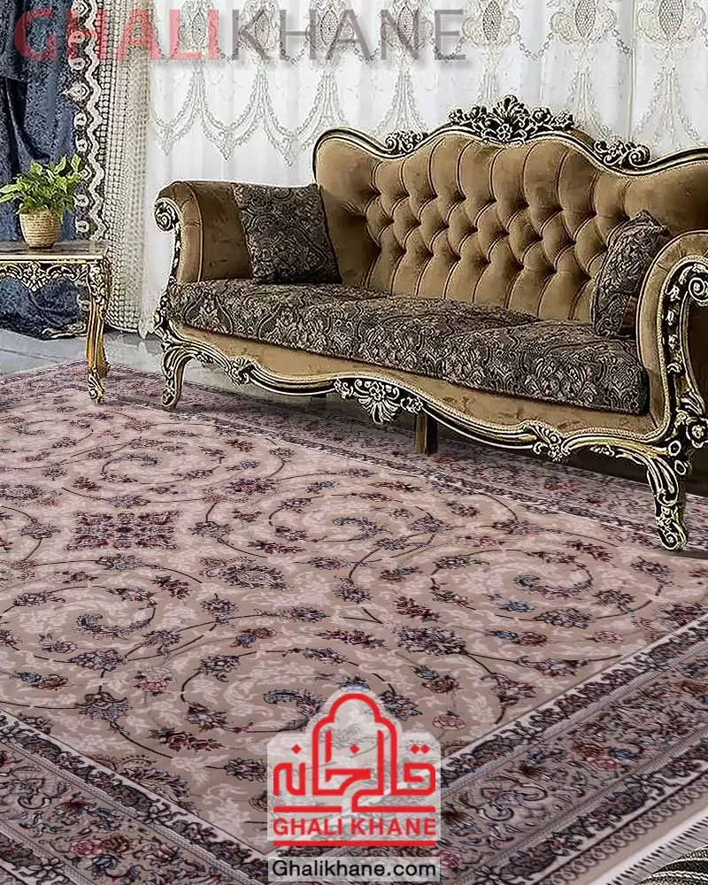 فرش 700 شانه طرح افشان کرم زمرد مشهد کد 28003