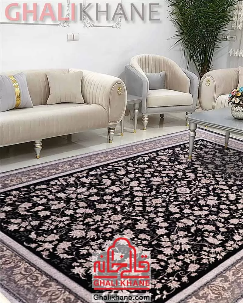 فرش زمرد مشهد 700 شانه افشان کد 28005 سرمه ای