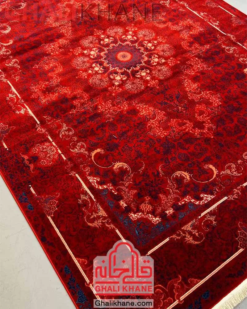 فرش تهران 1200 شانه طرح اطلس لاکی سرمه‌ای کاربنی