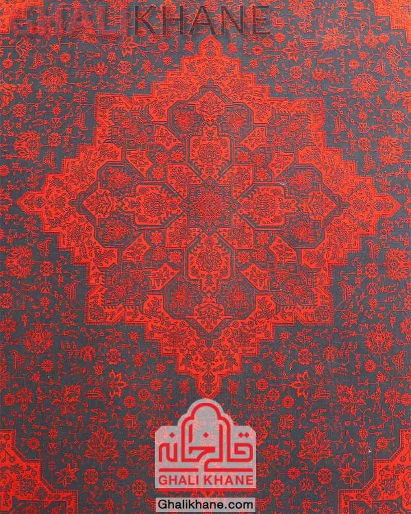 فرش تهران 1200 شانه طرح هریس سرمه‌ای لاکی قالیخانه