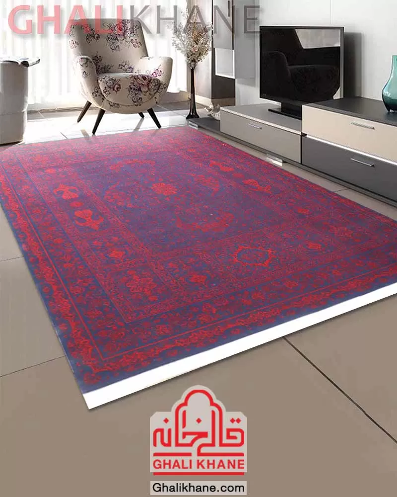 فرش تهران 1200 شانه طرح کتیبه سرمه‌ای لاکی ارسال سریع